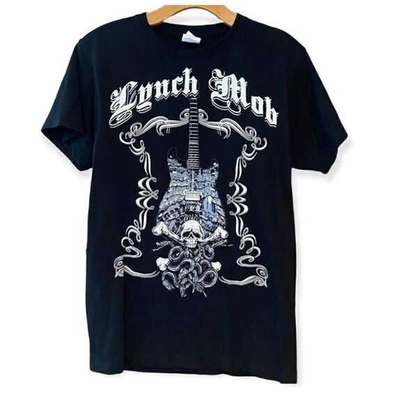 Lynch Mob Black Rock N Roll Concert Skeleton Guitar Short Sleeve T-Shirt - Picture 1 of 6